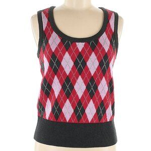 NWOT Modcloth pink, red, grey argyle fall sweater vest, large